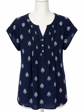 Sonoma Navy Printed Short-Sleeve Top - Large